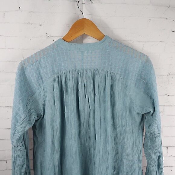 H&M BLUE LONG SLEEVE V NECK SHEER DETAIL TOP SIZE 2 - Picture 8 of 10